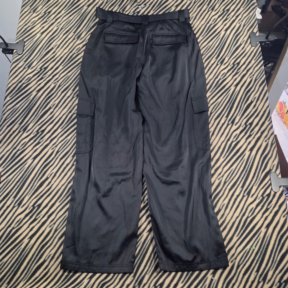 Abercrombie & Fitch Black Satin Belted Wide Leg Cargo Pants Size 30/10 - Picture 6 of 10